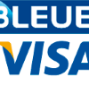 Carte Bleue Visa-Logo mit blau-weißem Text und einem gelb-blauen Designelement.