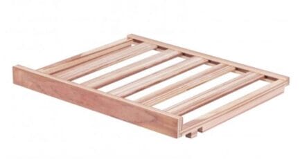 A wooden sliding tray isolated on a white background.